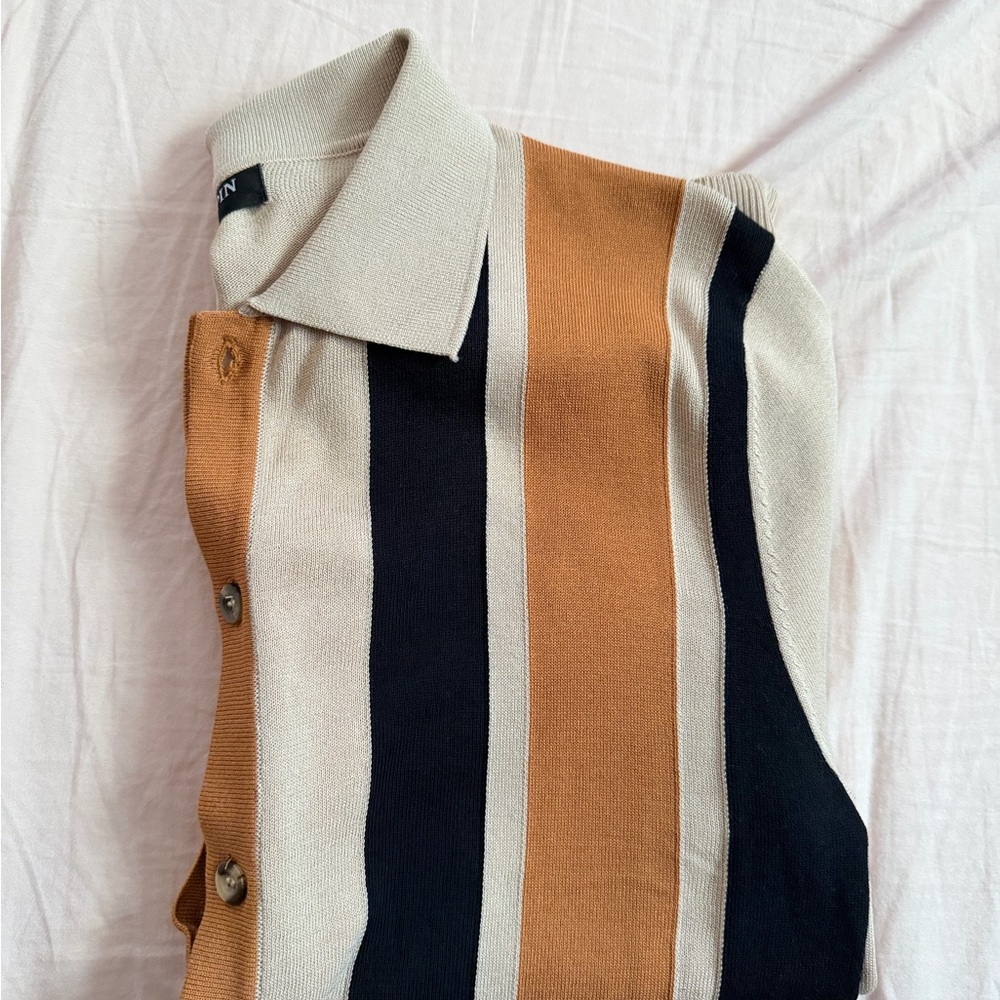 Amazon Men's Casual Striped Button Down Shirt - Black, Brown, Cream - Picture 3 of 4